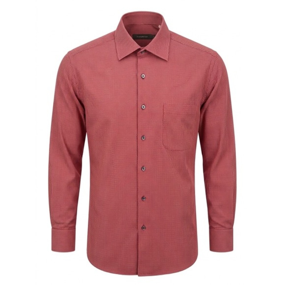 Ermenegildo Zegna Red Micro Check Cotton Button Down Shirt Large L Long Sleev‎